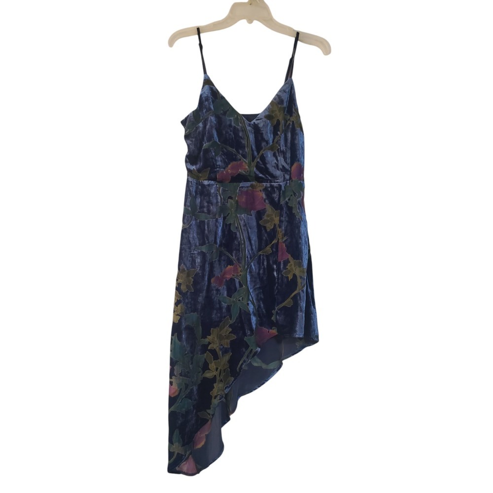 Lulus Asymmetrical Velvet Sleeveless Mini Dress‎ Womens Navy Blue S Floral Party